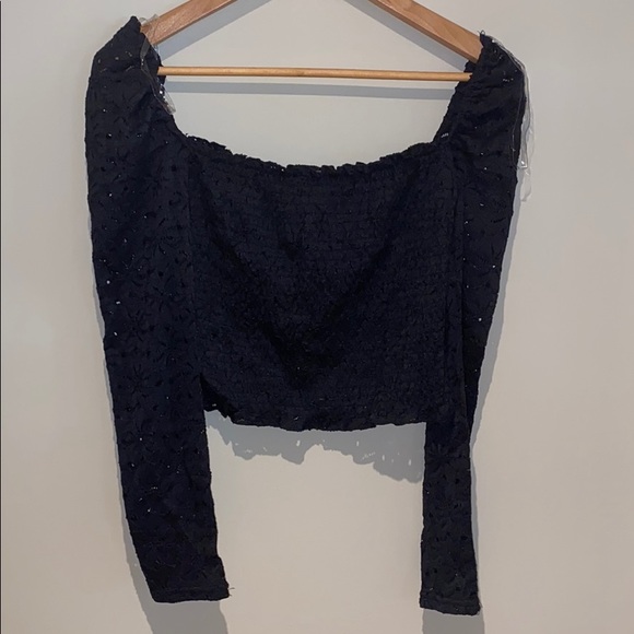 Iris Womens Lace Longsleeve Off Shoulder Crop Top - Picture 6 of 7